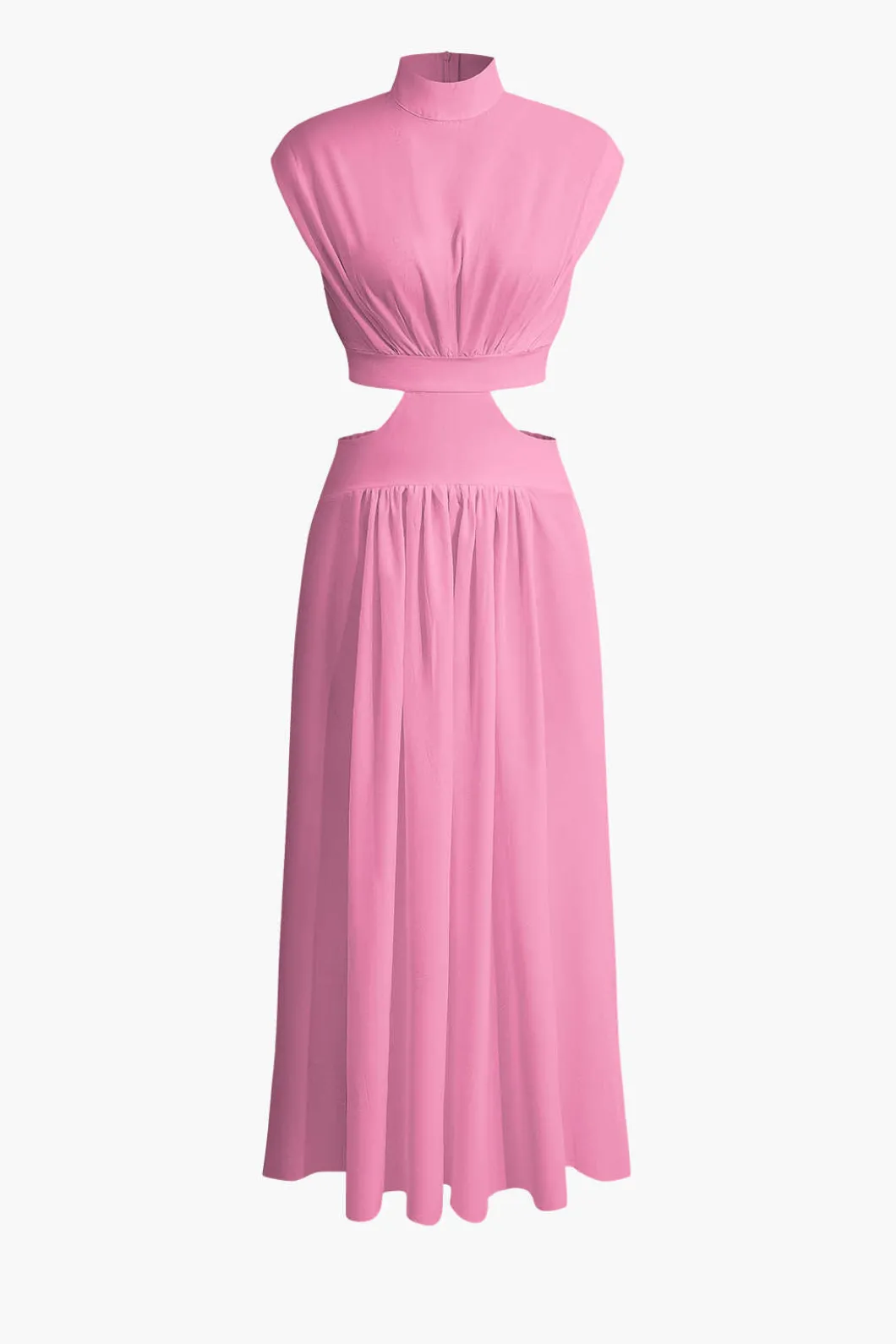Mock Neck Cut Out Pleated Maxi Dress>MICAS New