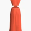 Mock Neck Cut Out Pleated Maxi Dress>MICAS New