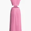 Mock Neck Cut Out Pleated Maxi Dress>MICAS New