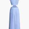 Mock Neck Cut Out Pleated Maxi Dress>MICAS New