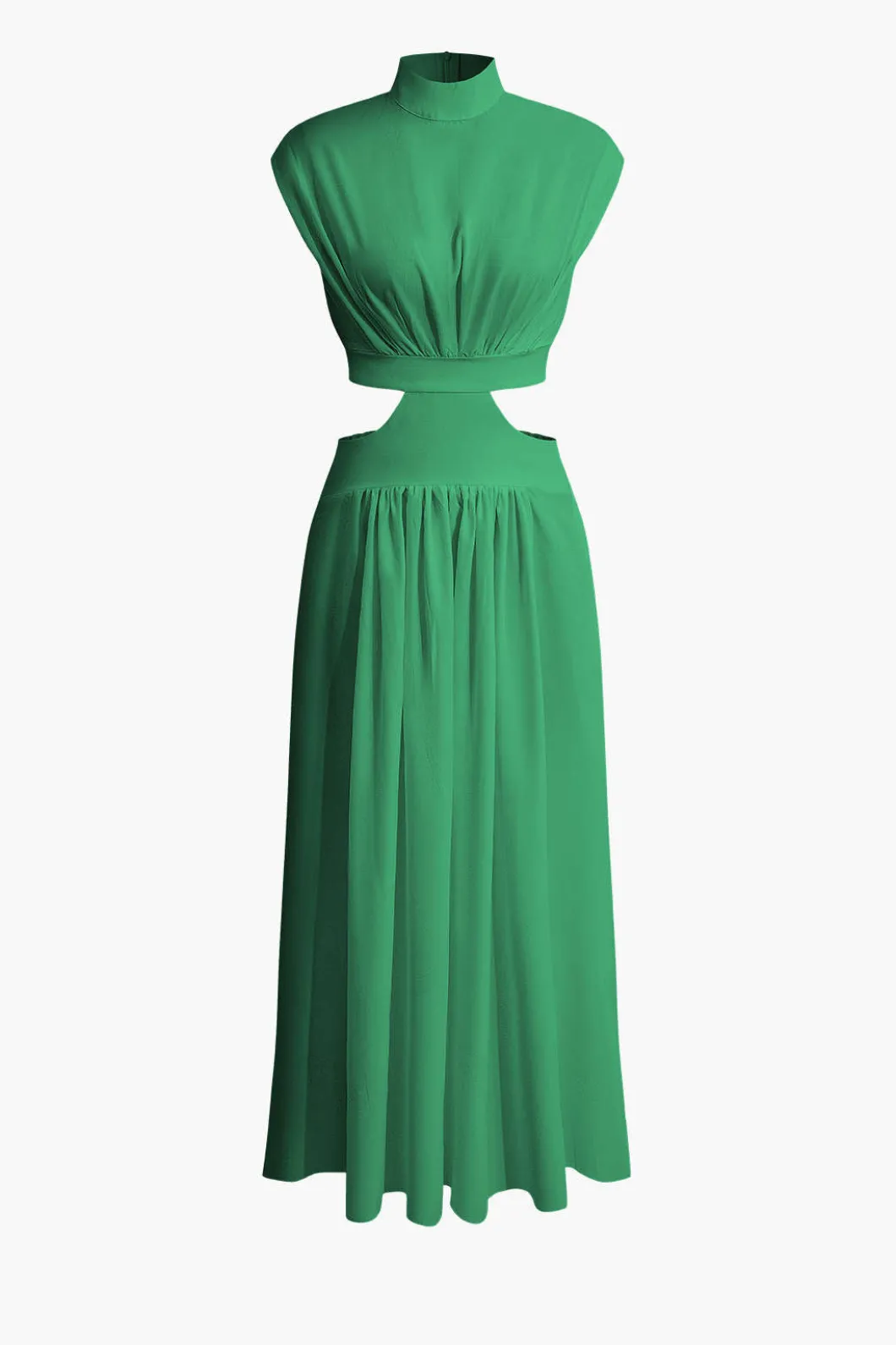 Mock Neck Cut Out Pleated Maxi Dress>MICAS New