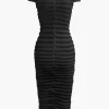 Mock Neck Knit Stripe Short Sleeve Maxi Dress>MICAS Fashion