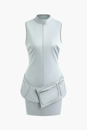 Mock Neck Pocket Detail Sleeveless Mini Dress>MICAS Outlet