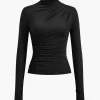 Mock neck Ruched Long Sleeve Top>MICAS New