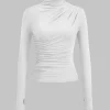 Mock neck Ruched Long Sleeve Top>MICAS New