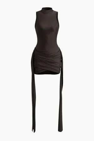 Mock Neck Ruched Mini Dress>MICAS Clearance