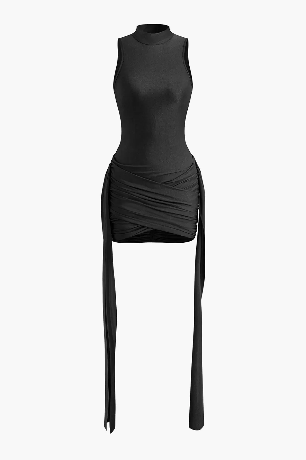 Mock Neck Ruched Mini Dress>MICAS Clearance