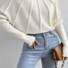 Mock Neck Textured Batwing Sleeve Sweater>MICAS Clearance