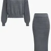Mock Neck Top And Skirt Set>MICAS Fashion