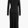 Mock Neck Wrap Ruched Long Sleeve Slit Maxi Dress>MICAS Hot