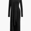 Mock Neck Wrap Ruched Long Sleeve Slit Maxi Dress>MICAS Hot