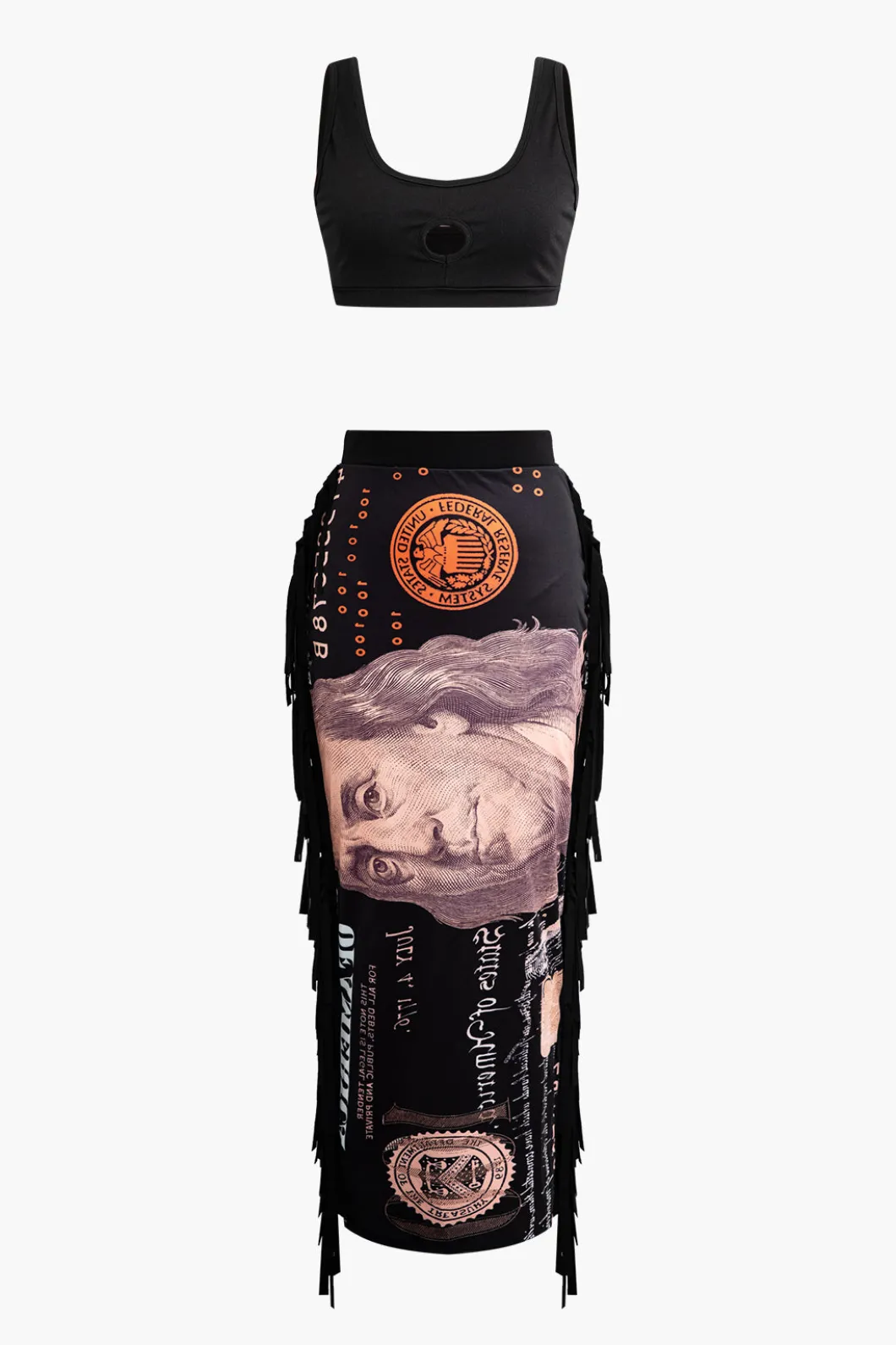 Money Pattern Tassel Skirt Set>MICAS Discount