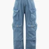 Multi Pocket Rolled Hem Wide Leg Cargo Jeans>MICAS New