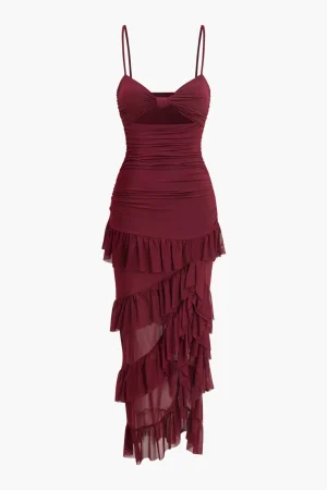 Multilayer Ruffle Slip Maxi Dress>MICAS New