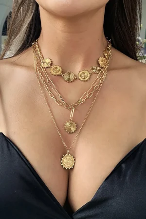 Multi-Layer Sun Pattern Round Disc Necklace>MICAS Online