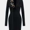 Neck Ring Long Sleeve Mini Dress>MICAS Online
