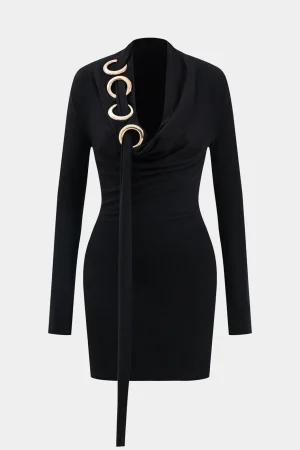 Neck Ring Long Sleeve Mini Dress>MICAS Online