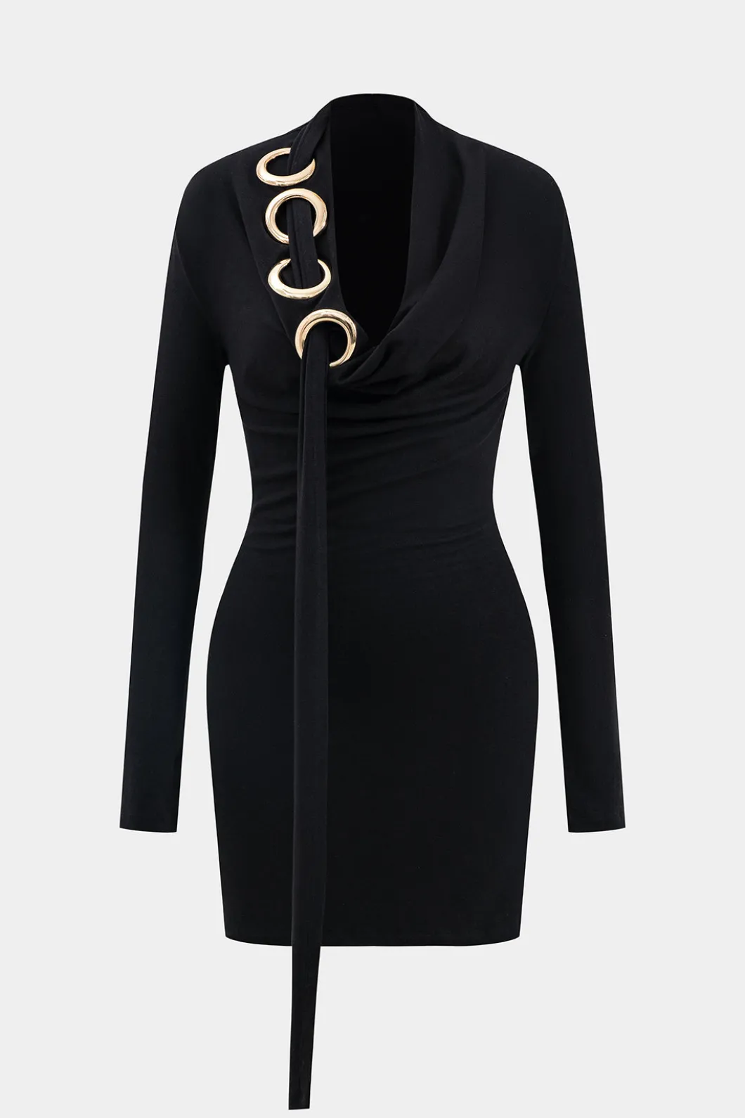Neck Ring Long Sleeve Mini Dress>MICAS Online