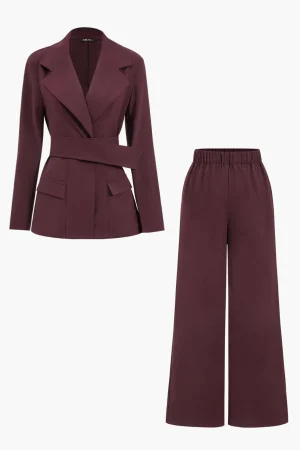 Notched Lapel Belted Blazer And Trousers Set>MICAS Online