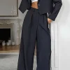 Notched Lapel Blazer And High Waist Trousers Set>MICAS New