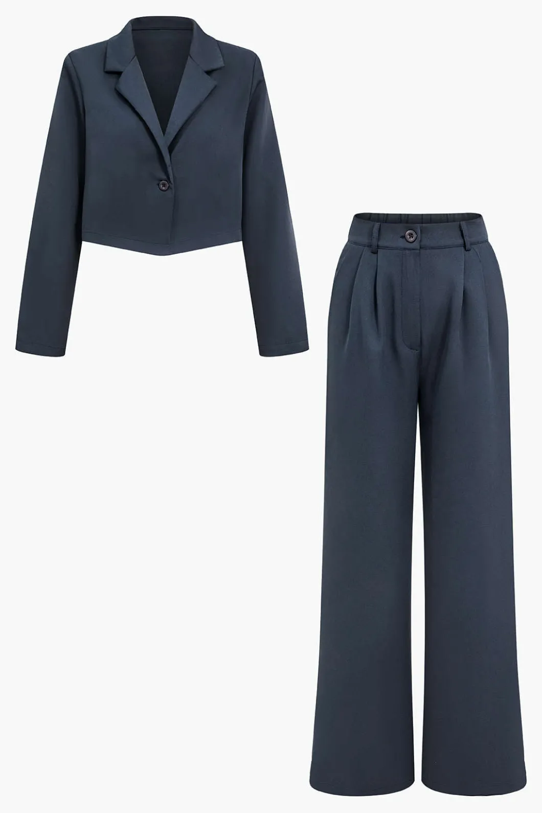 Notched Lapel Blazer And High Waist Trousers Set>MICAS New