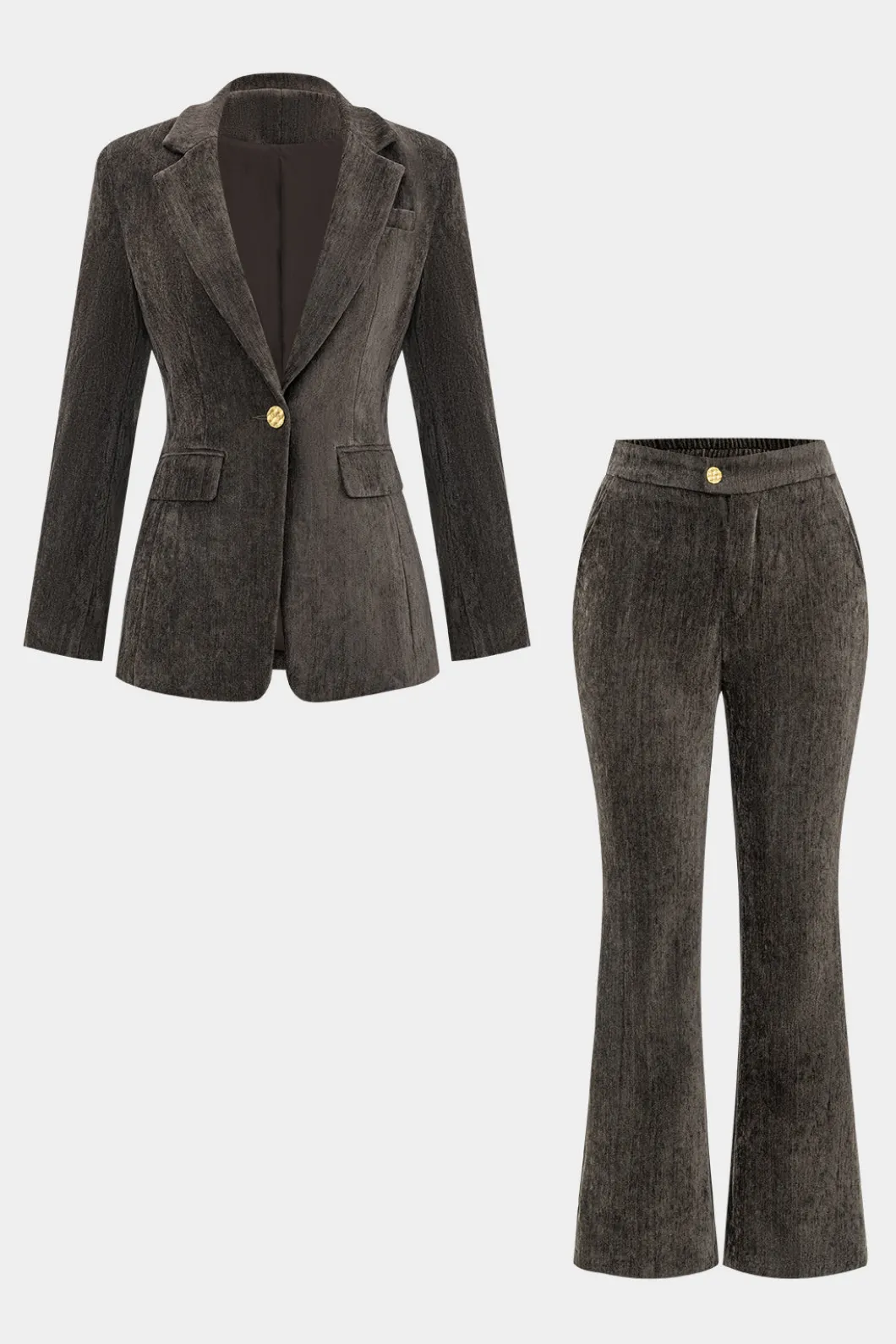 Notched Lapel Fake Button Pocket Blazer And Flared Leg Trousers Set>MICAS Outlet