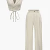 Notched Lapel Tie Back Vest And Straight Leg Suit Pants Set>MICAS Hot