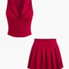Notched Lapel Vest And Pleated Mini Skirt Set>MICAS Clearance