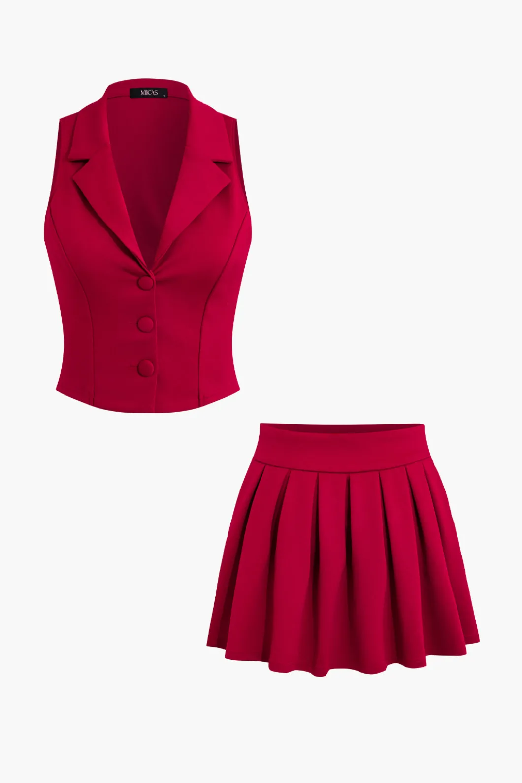 Notched Lapel Vest And Pleated Mini Skirt Set>MICAS Clearance
