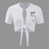 Number 5 Embroidered Knot Hem T-shirt>MICAS Hot