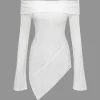 Off Shoulder Asymmetric Long Sleeve Top>MICAS Fashion