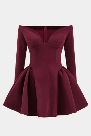 Off Shoulder Long Sleeve Mini Dress>MICAS Hot
