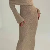 Off Shoulder Open Knit Maxi Dress>MICAS Best