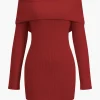 Off Shoulder Ribbed Knit Mini Dress>MICAS Sale