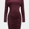 Off Shoulder Ruched Long Sleeve Mini Dress>MICAS Best