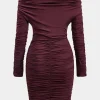 Off Shoulder Ruched Long Sleeve Mini Dress>MICAS Best