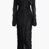 Off Shoulder Textured Button Up Slit Long Sleeve Maxi Dress>MICAS Hot