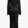 Off Shoulder Textured Button Up Slit Long Sleeve Maxi Dress>MICAS Hot