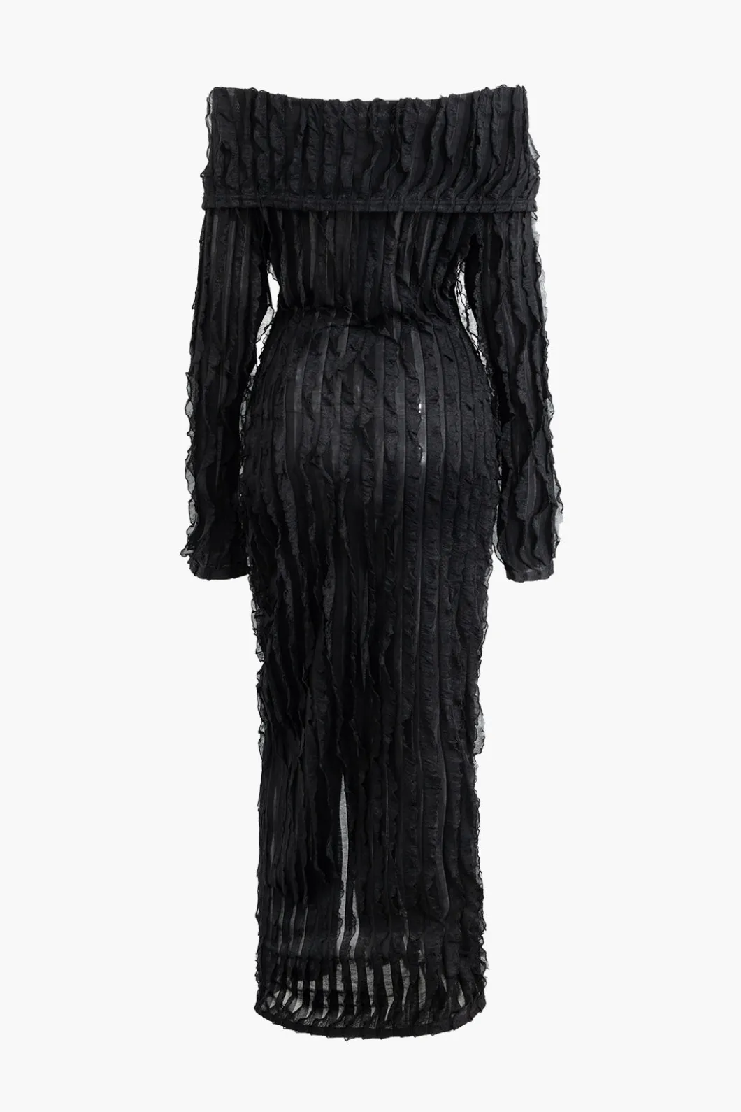 Off Shoulder Textured Button Up Slit Long Sleeve Maxi Dress>MICAS Hot