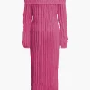 Off Shoulder Textured Button Up Slit Long Sleeve Maxi Dress>MICAS Hot