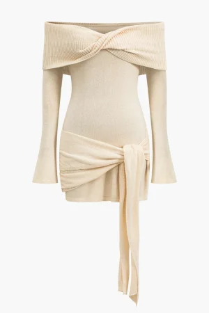 Off Shoulder Twist Front Knit Mini Dress>MICAS Outlet