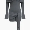 Off Shoulder Twist Front Knit Mini Dress>MICAS Outlet
