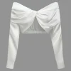 Off The Shoulder Twist Crop Blouse>MICAS Outlet