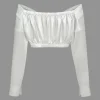 Off The Shoulder Twist Crop Blouse>MICAS Outlet