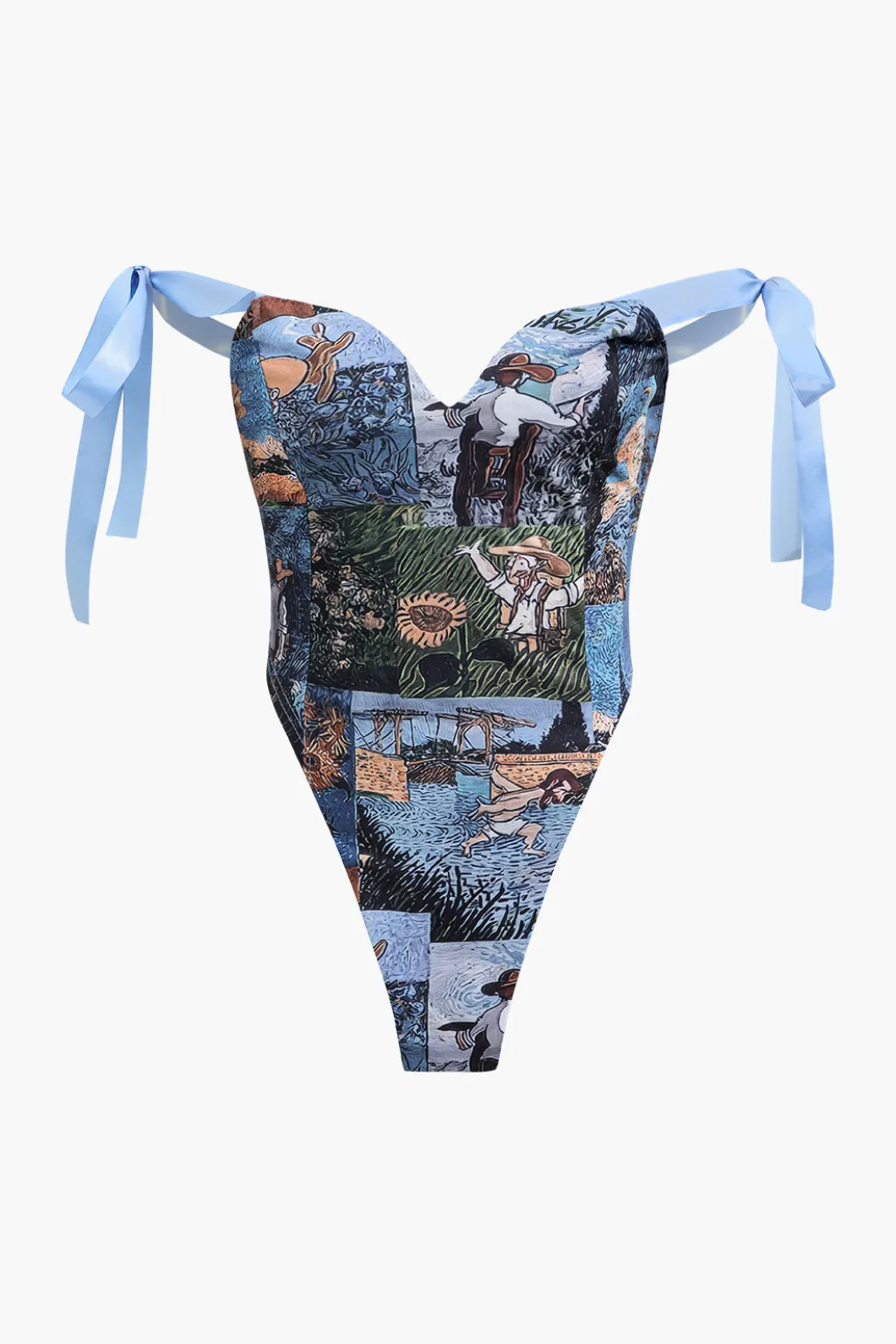 Oil Painting Pattern Drawstring Strappy Top And Pocket Trousers Set>MICAS Outlet