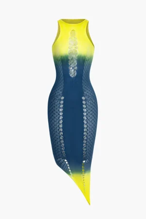 Ombre Asymmetric Cut Out Tank Midi Dress>MICAS Best