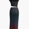 Ombre Cut Out Asymmetrical Mesh Slit Midi Dress>MICAS Outlet