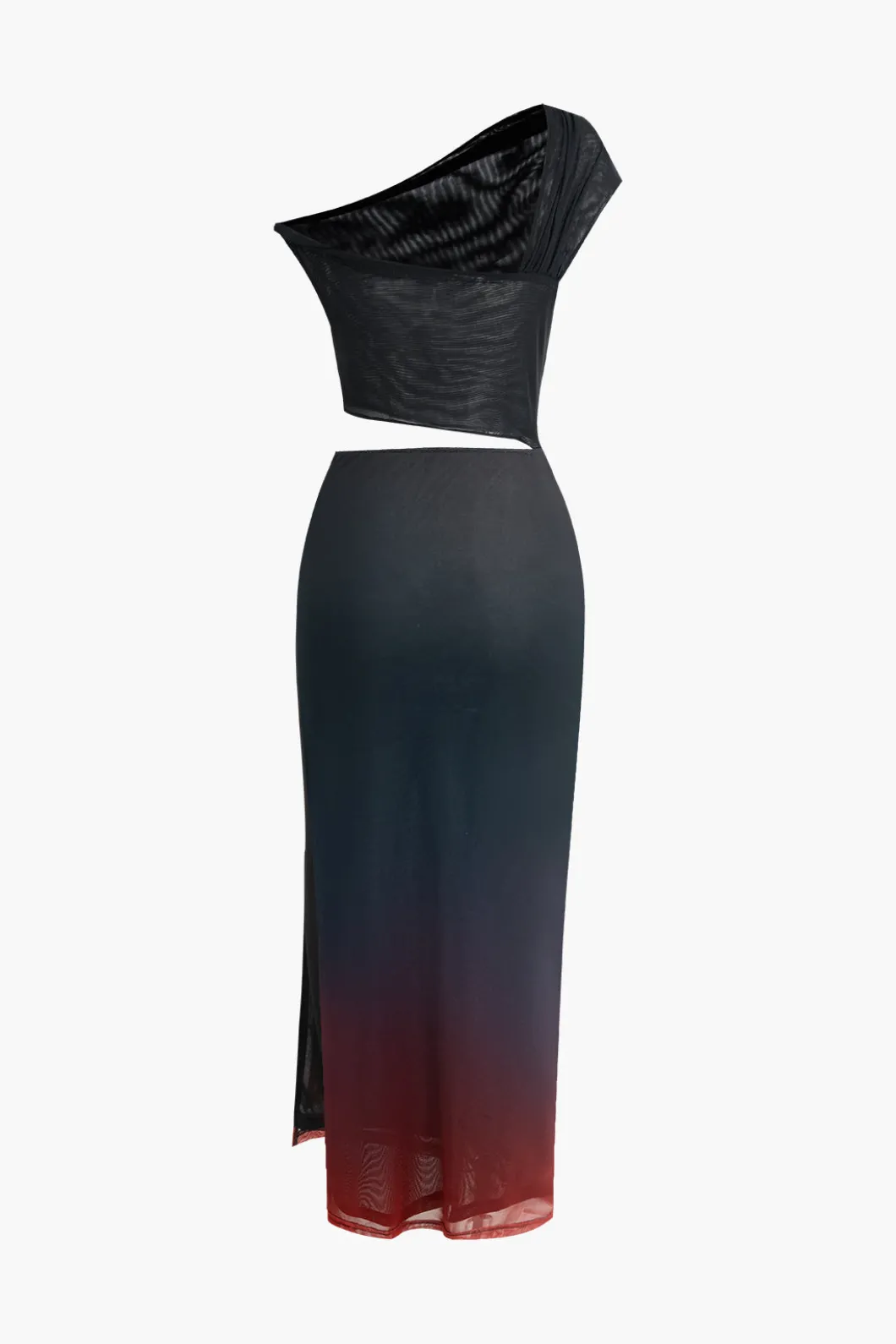 Ombre Cut Out Asymmetrical Mesh Slit Midi Dress>MICAS Outlet