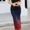 Ombre Cut Out Asymmetrical Mesh Slit Midi Dress>MICAS Outlet