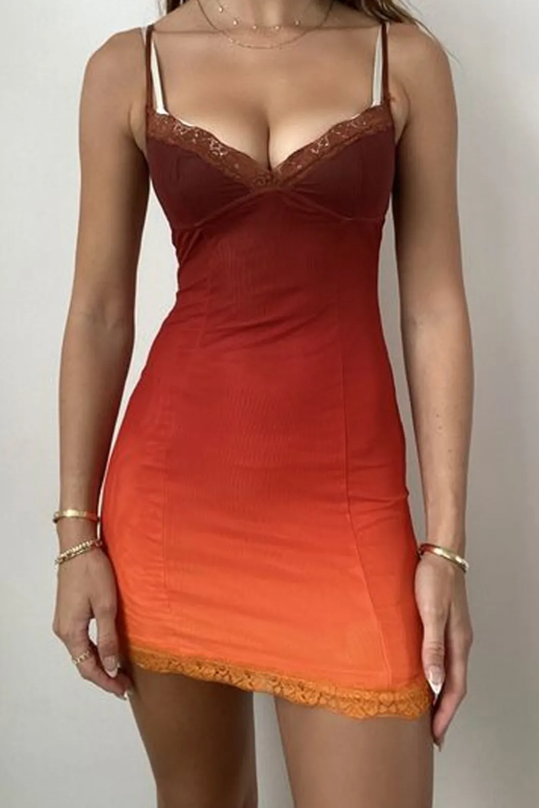 Ombre Lace Trim Mini Dress>MICAS Clearance